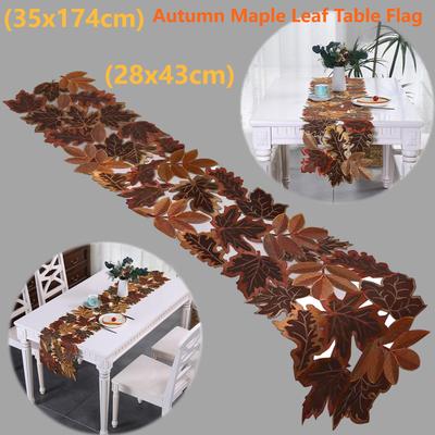 1/4PCS Autumn Maple Leaf Embroidered Table Runner Brown Maple Leaves Table Mats Rustic Farmhouse Thanksgiving Harves Home Decor
