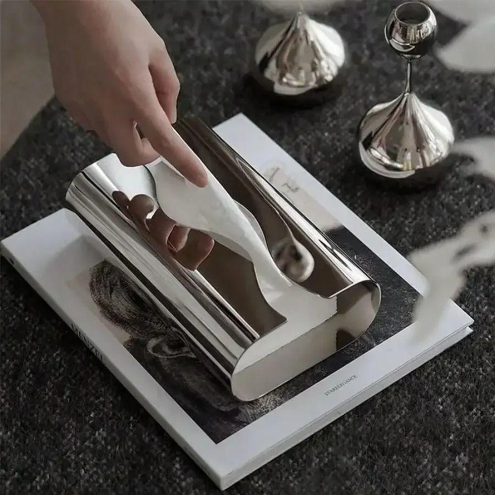 Stainless Steel Tissue Case Nordic Style Desktop Tissue Box Silvery Napkin Box  Desktop Decoration