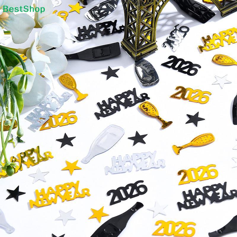 2026 Zlatý Šťastný Nový Rok Konfety Rozsyp na Stůl Třpytky Láhev Vína Silvestrovská Párty Výročí Dekorace Potřeby