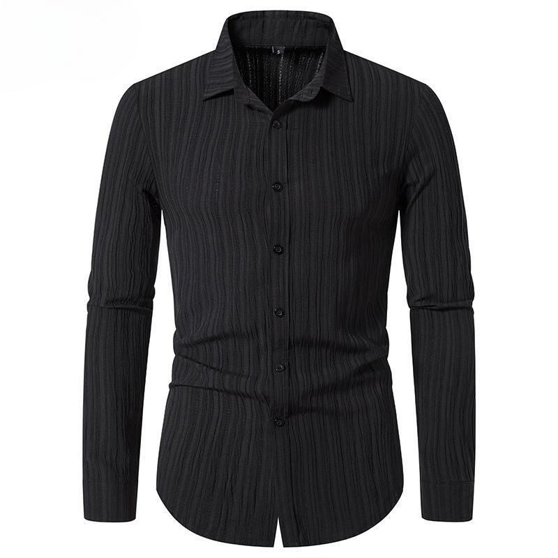 Chemise à revers ondulée en coton et lin pour homme, quatre saisons