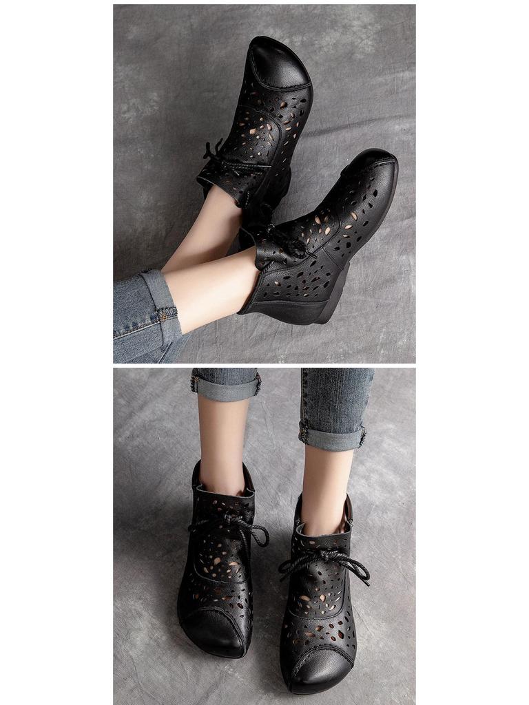 2025 Summer Women's High-Top Slip-On Cowhide Sandals - Comfortable Flat Soles