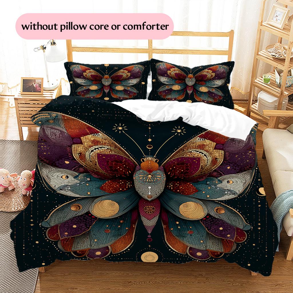 Moon Butterfly  Pattern Bedding Quilt Set Quilt Cover Pillowcase Home Decoration  Gift (1 * duvet cover + 2 * pillowcase, without core)