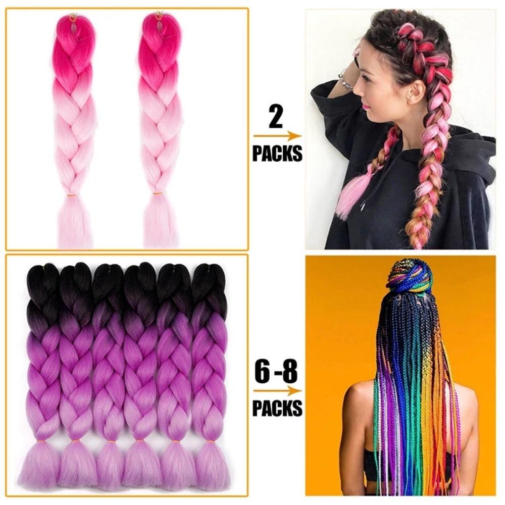 24 Inch Pre-Stretched Ombre Synthetic Braiding Hair Jumbo Box Braids Colorful Crochet Hair Extensions for Women