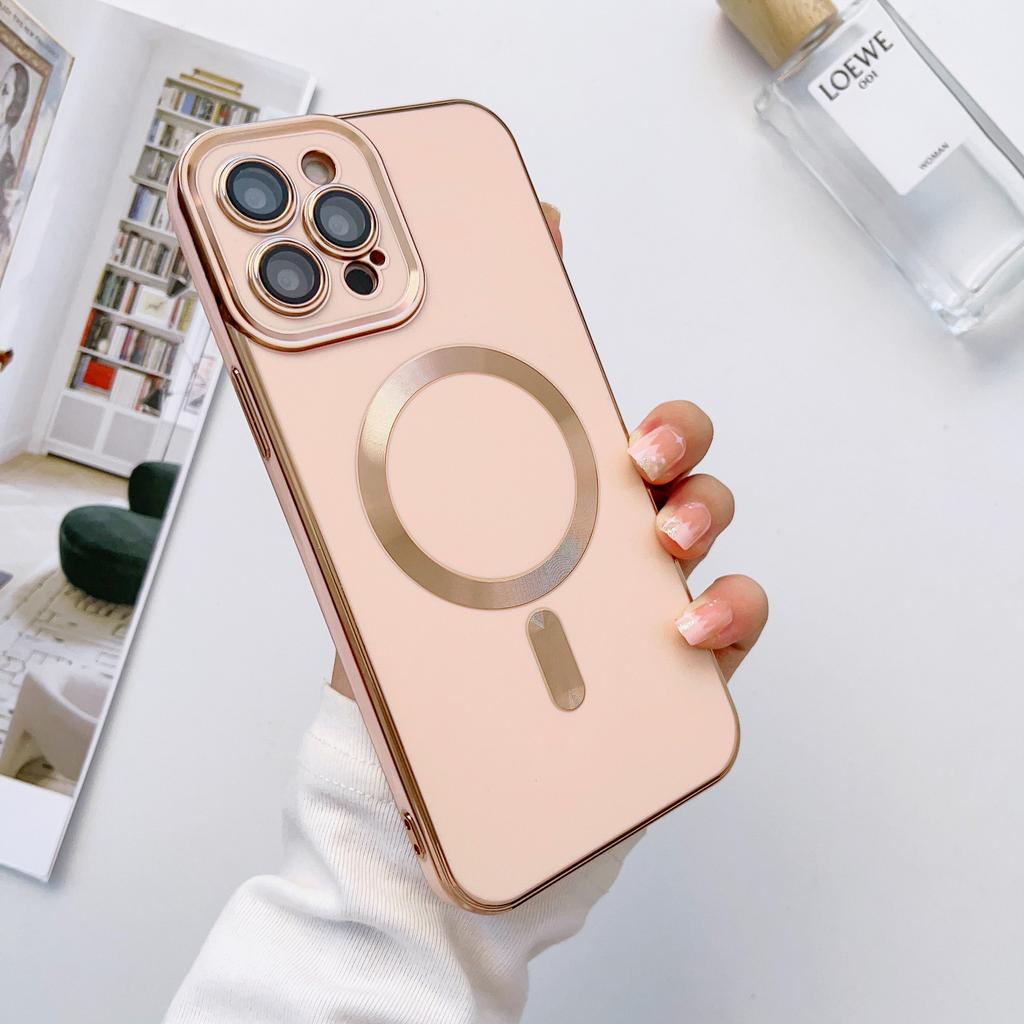 For IPhone 16 Solid Color Electroplated Magnetic Case for Apple 15 Promax All Inclusive 14pm with Lens Film