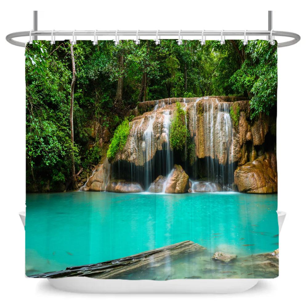 

Natural Forest Shower Curtains Tropical Rainforest Landscape Waterproof Polyester Bathroom Bathtub Curtain Room Decor With Hooks W90xH180cm