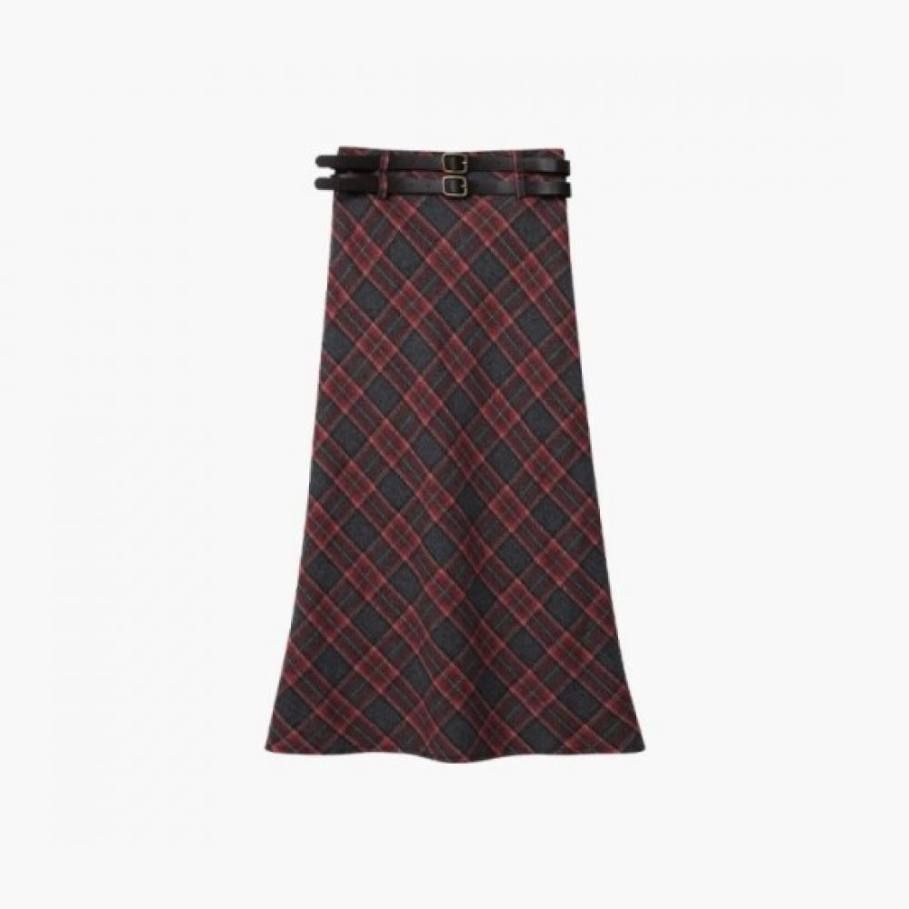 Lor Seoul Belted Tartan Check Long Skirt Pvsk260406