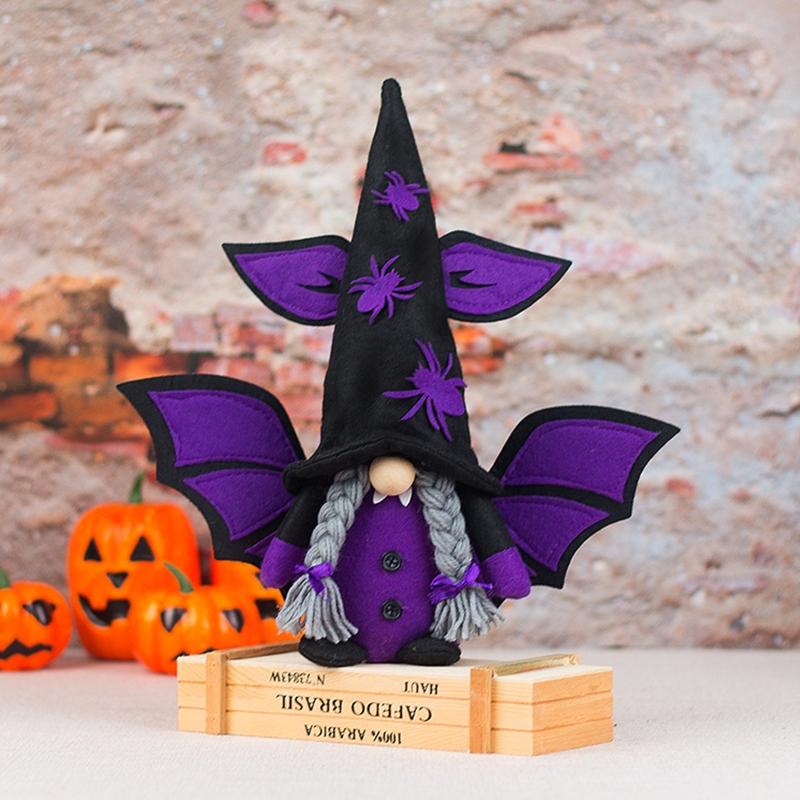 Halloween Gnome with Bat Wing Spiders Hat Plush Ornaments Halloween Table