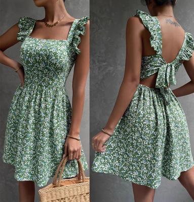Ladies' Square Neck Bow Dress With Large Swing