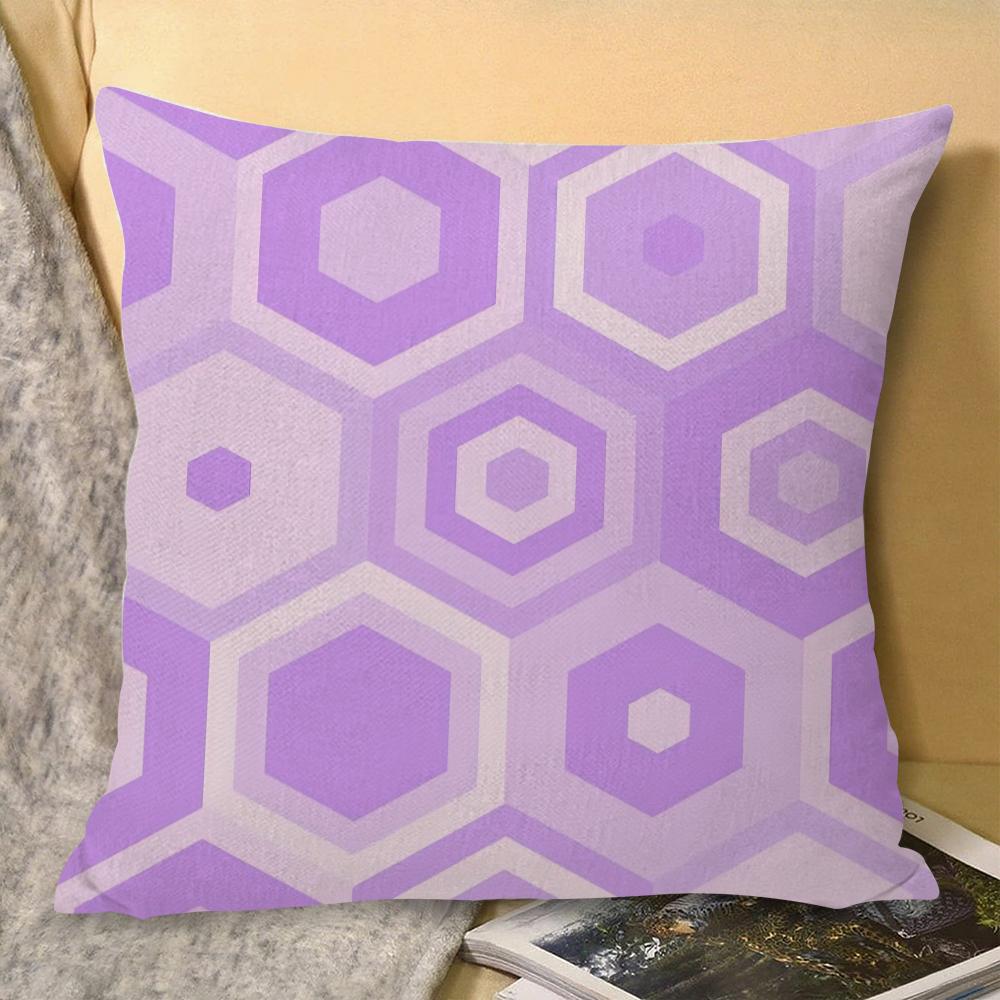 Purple Geometric Pattern Cushion Cover Natural Linen Organic Fabric Double-Sided Printing Sofa Home Decor Gift Pillow Cover