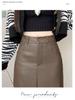 Plus Size High Waist PU Leather Midi Skirt - Retro A-Line Pencil Design with Slit for Women, Autumn/Winter Collection