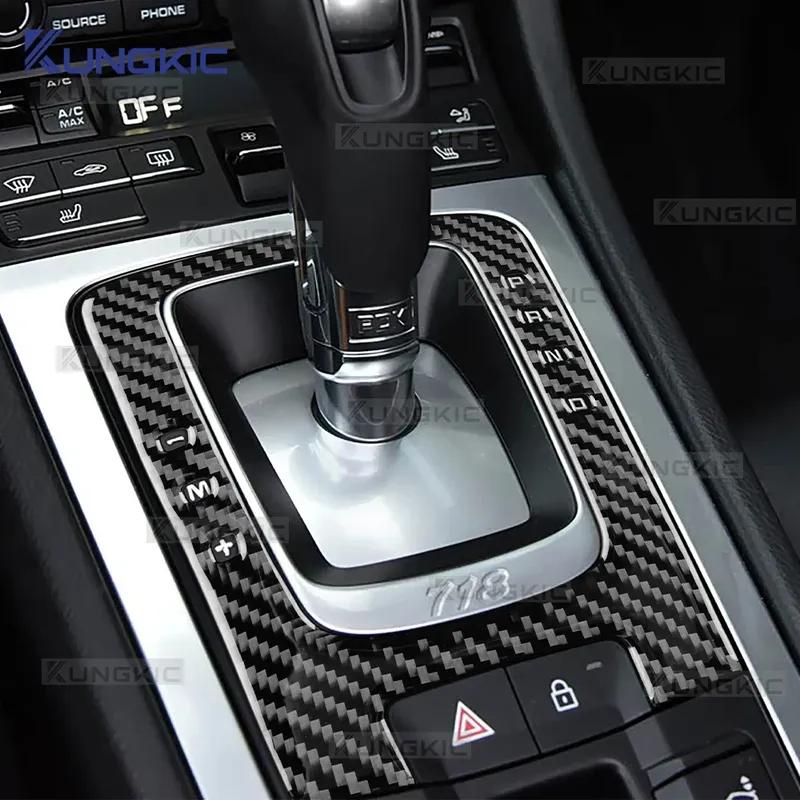 Real Soft Carbon Fiber For Porsche 718 2016 2017 2018 2019 2020 2021 2022 LHD RHD Car Gear Shift Panel Frame Trim Sticker.