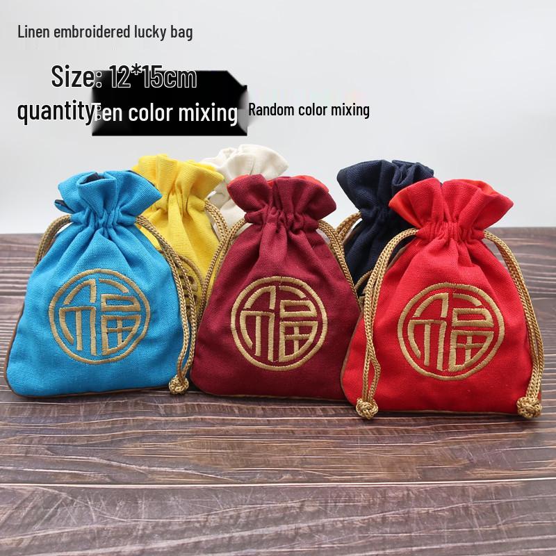 "Extra Large Embroidered Linen Drawstring Bag for Storage and Gifting"