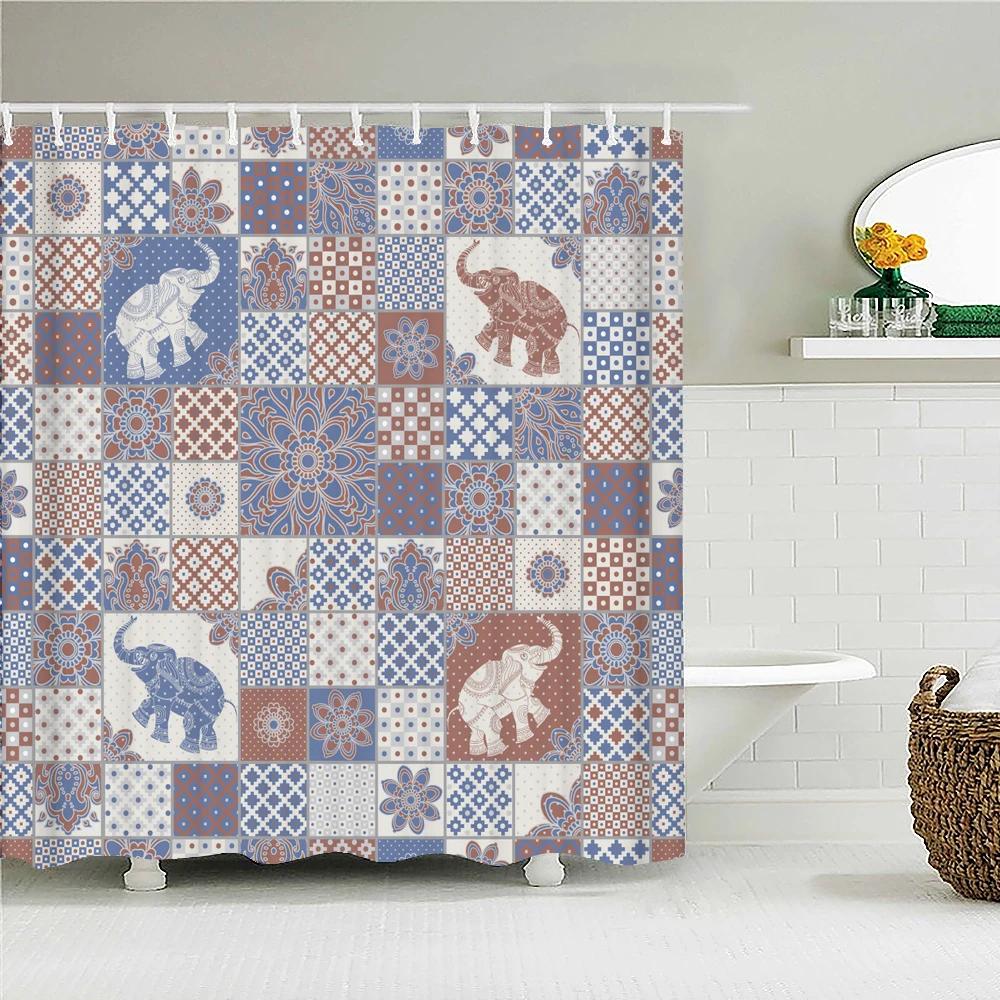 Waterproof Fabric Shower Curtain For Bathroom Colorful Bohemian Print Bathtub Curtains Polyester Bathroom Curtain With 12 Hooks