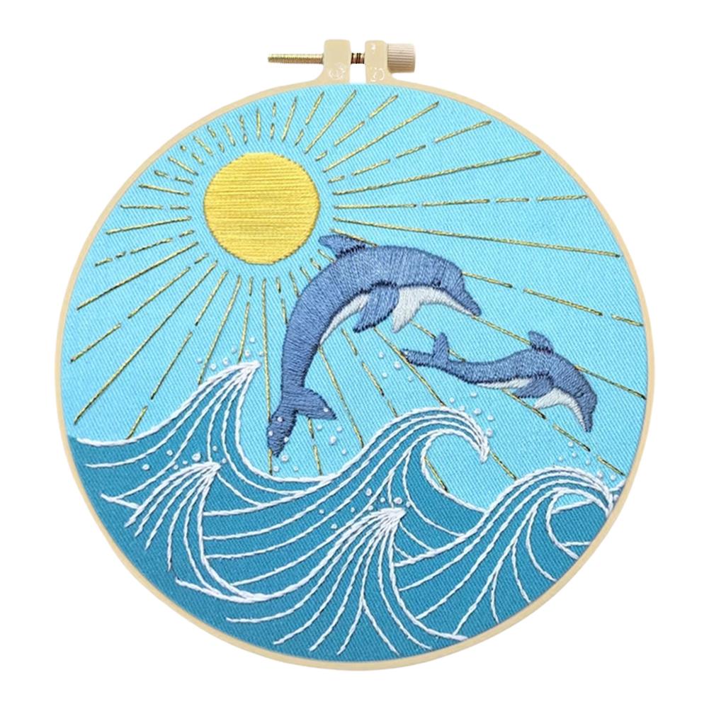 Animal Stamped Cross Stitch Embroidery Kits with Hoop Cloth Color Thread