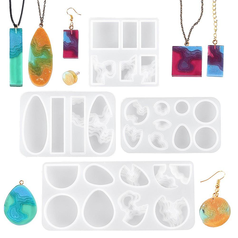 4Pcs Creative DIY lsland Resin Necklace Gem Pendant Drop Glue Mold Ocean Theme Style Silicone Mold DlY Jewelry Pendant Necklace