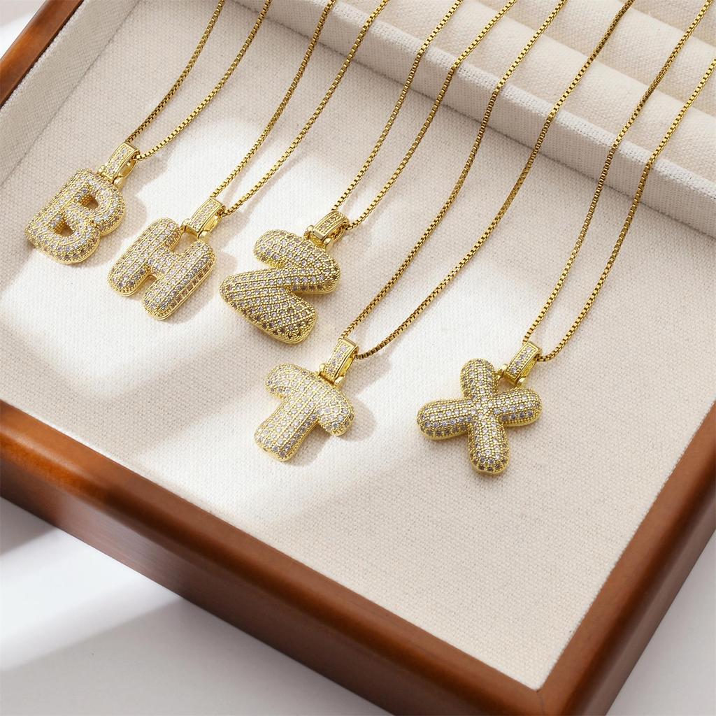 Hot-Selling Full Diamond Zircon Cross Necklace with Initial Pendant and Colorful Copper Inlaid Chain