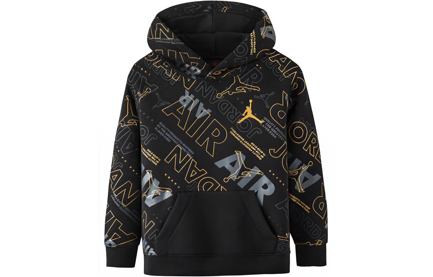 Jordan Sweatshirt Kids Apparel, Letter Logo All Over Print Thermal Fleece Lined Hooded Long Sleeved Jet Black Kids JD2242049GS-001 5