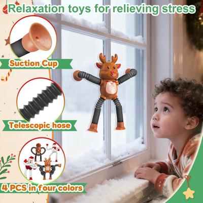 4Pcs Christmas Telescopic Tube Hanging Decoration Santa Claus Reindeer Snowman Gingerbread Suction Cup Fidget Tube Toy Holiday Party Ornament