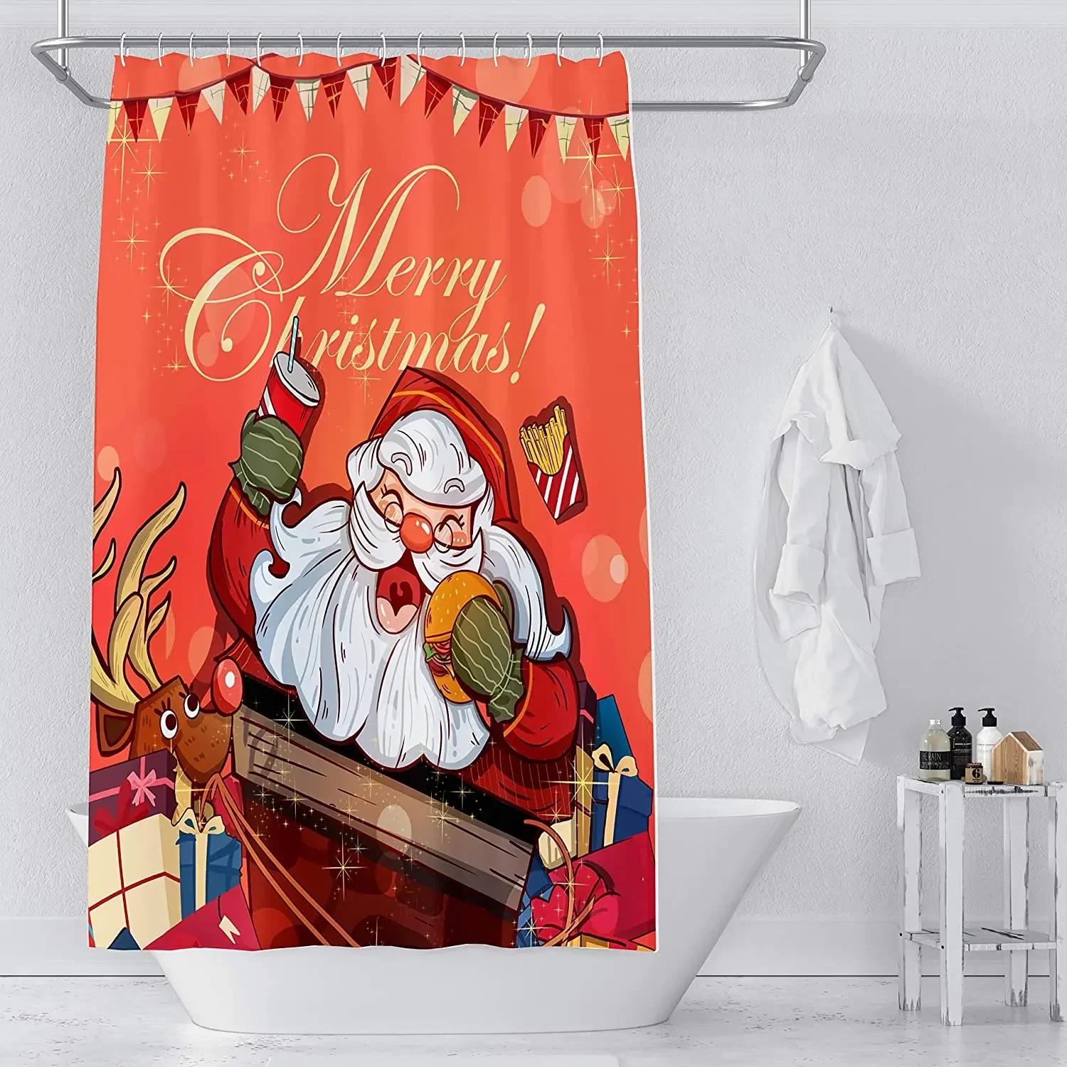 

Colorful Christmas Shower Curtain Santa Claus Toy Shop, Merry Pirate Ship Home Decor W60H190(CM)-1 Pcs