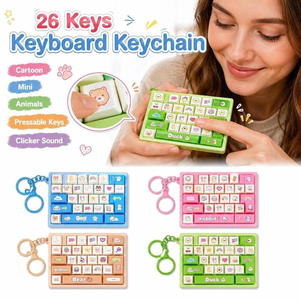 Animals 26 Keys Keyboard Keychain Mini Stress Relief Fidget Toy Office Use
