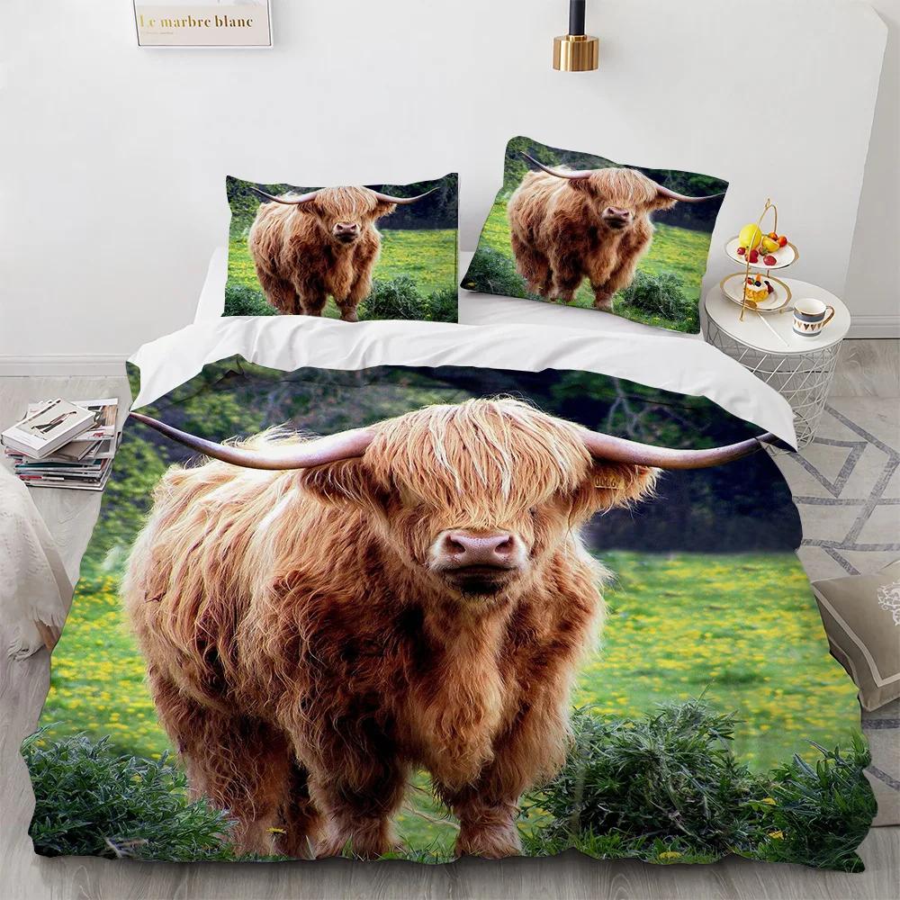 

Highland Cow Duvet Cover King/Queen SizeFarmhouse Animal Bull Bedding SetFunny Cute Herbivores Quilt Cover for Kids Boys Girls US Twin(172x218cm)