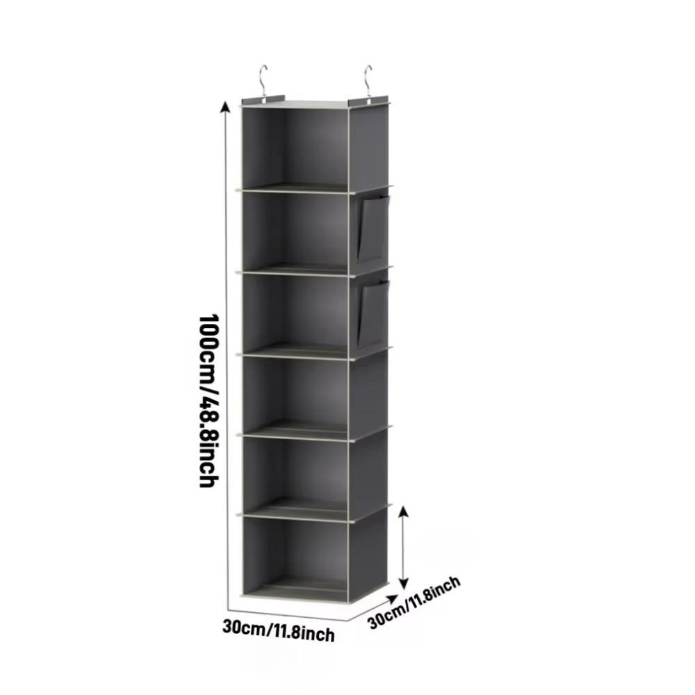 Hanging Closet Organizer and Storage, Foldable 6-Shelf Closet Hanging Storage Shelves with 2 Hooks for Shoe Cap Clothes Pants
