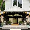 Happy Birthday Party Background Banner, Polyester Outdoor Indoor Fence Lawn Gathering Decoration