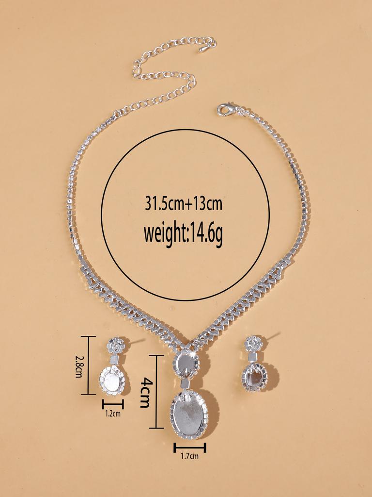 3PC Imitation Pearl Inlaid Rhinestone Women's Earrings Necklace Geometric Design Sense Wedding Party Holiday Gift