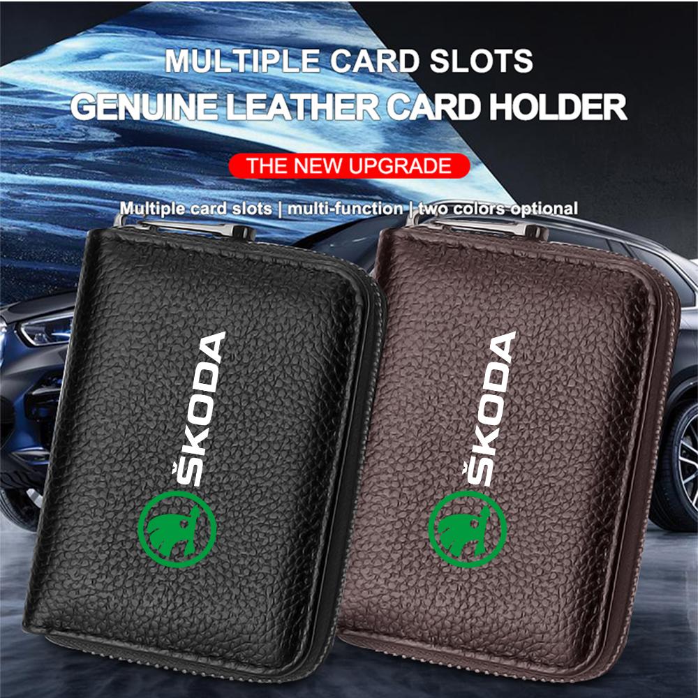 RYYX4 1PC Car Styling Driving Document Credit Card Storage Bag Holder Driver License Case Accessories For Skoda Octavia VII S VRS Yeti
