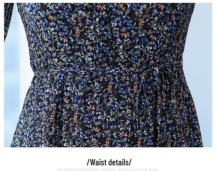 New Autumn Slim Floral Chiffon Dress for Women - Fashionable & Elegant Mid-Length Style