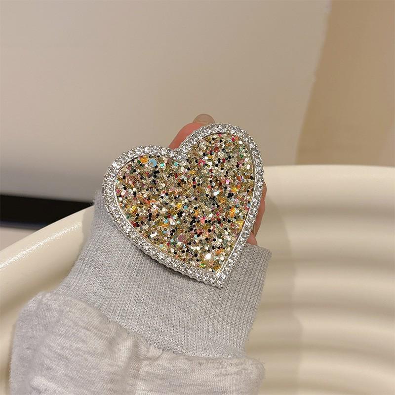 

Korean Style Temperament Light Luxury Metal Heart Water Diamond Thick Shiny Piece Phone Holder Personality Niche Internet Celebrity New Airbag