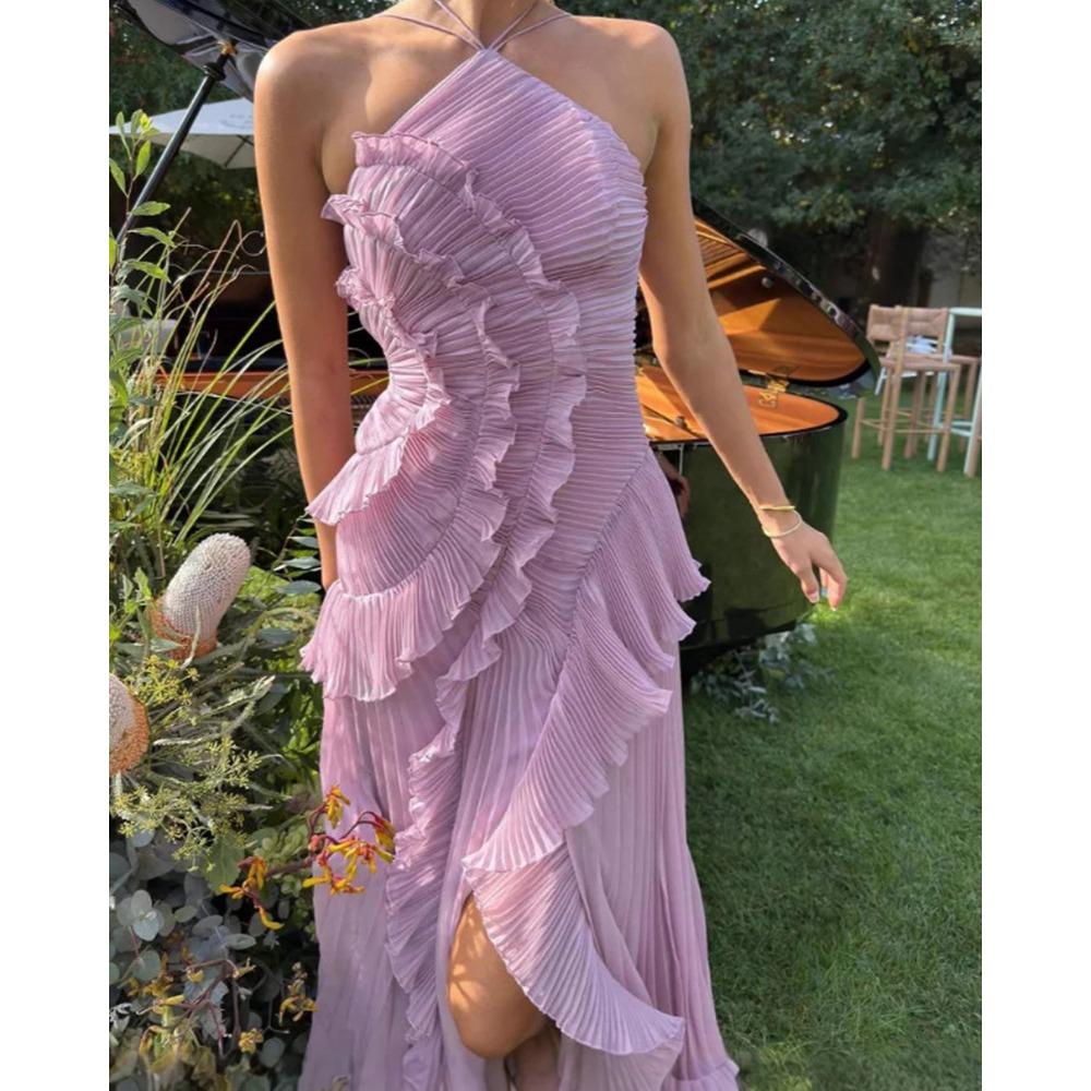 2026 Sleeveless Irregular Lace Slit Dress: Women's Summer High-End Fashion