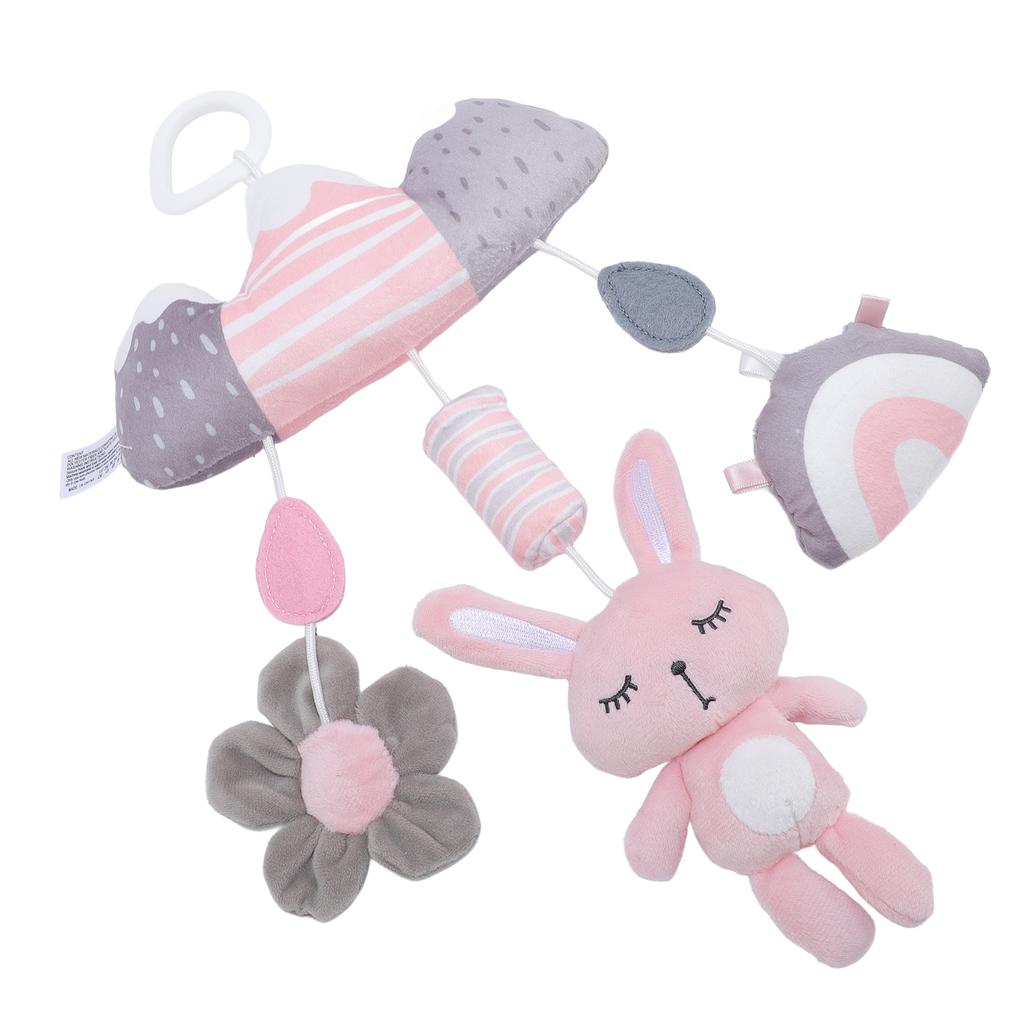 Baby Crib Hanging Rattles Toy Cute Bunny Soft Vibrant Colors Clip On Plush Hanging Toy for Boys