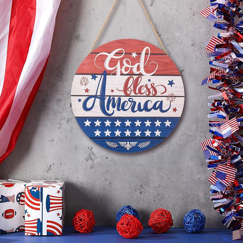 Country Style Rustic July Fourth Welcome Door Hanger Featuring Red White Blue Theme
