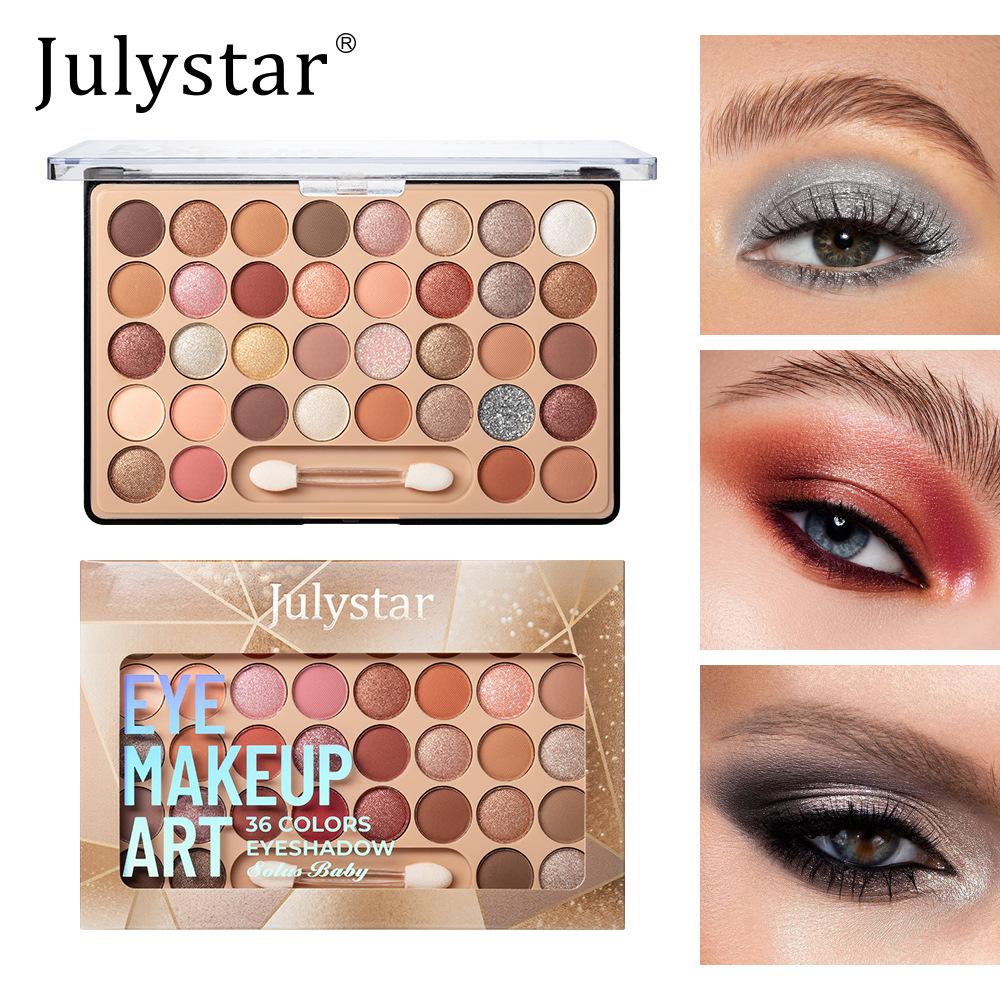 Julystar 36 Colors Eyeshadow Palette Matte Shimmer Glitter Pigmented Eye Makeup Multi-Functional Long-Lasting Waterproof Professional Cosmetics