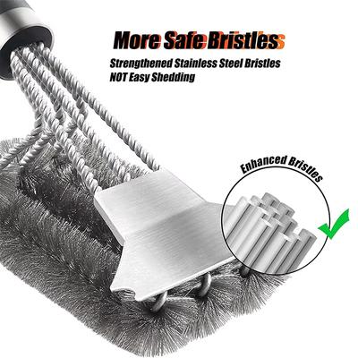 Camping Grill Brush and Scraper Stainless Steel BBQ Cleaning Brush with Deluxe Handl 3 In 1 Bristles Grill Cleaning Brush JT518