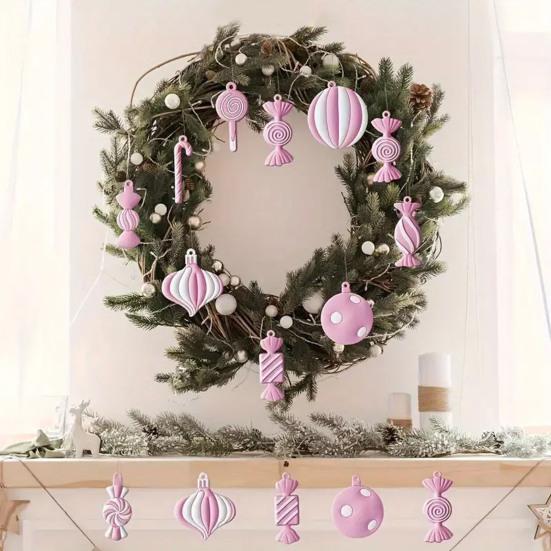 Yousheng Gingerbread Man Christmas Ornaments Santa Claus Cane Snowflakes Plastic Hanging Decor for Farmhouse Xmas Tree Rustic Holiday Decoration