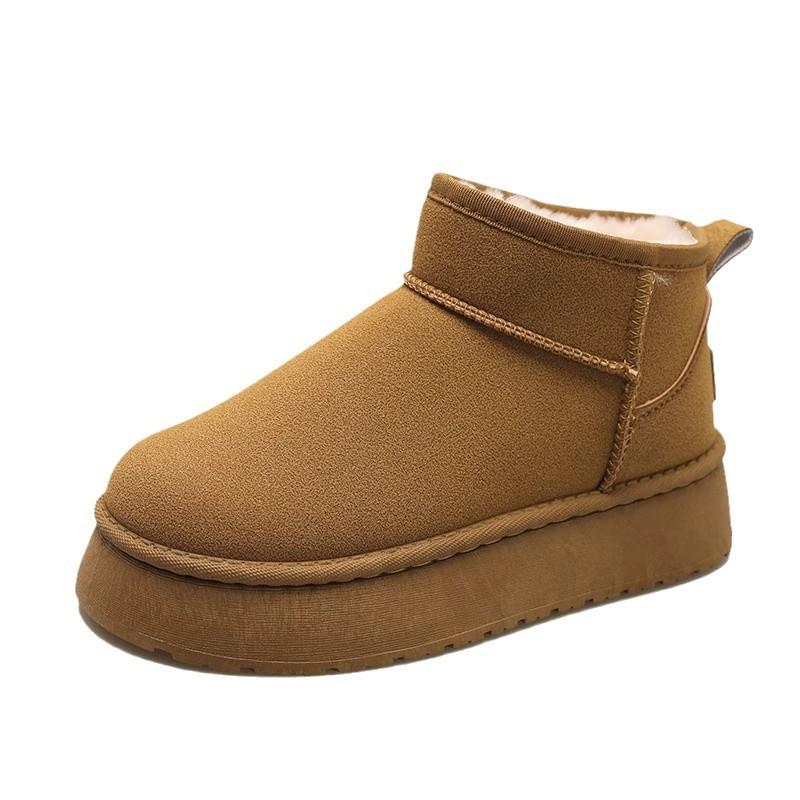 Thick-soled Snow Boots Women's 2025 Fashion New Autumn and Winter Fur Integrated Short Tube High-soled Warm Waterproof Cotton Shoes
