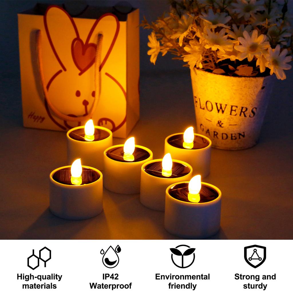 24/6pc Solar Candle Lamp LED Tea Lights Flameless Flickering Prop Lamp Hallow Festival Wedding Decor Day of the Dead Wish Light