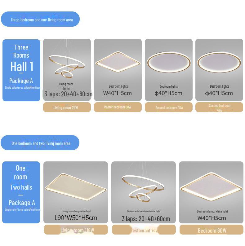 Whole Home Gold Three-Bedroom Ceiling Lamp Set for Living and Bedrooms