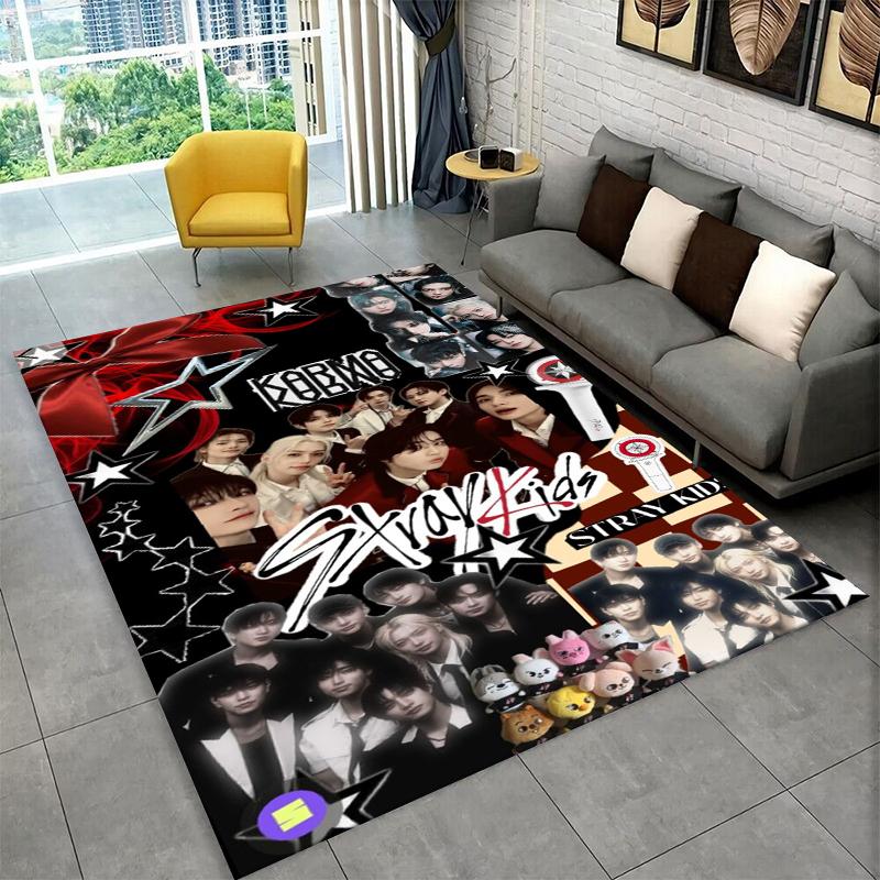 Kpop Stray Kids Music Star Carpet Rug for Playroom Bedroom Living Room Sofa Home Decor,kid Area Rug Non-slip Floor Mat Gift