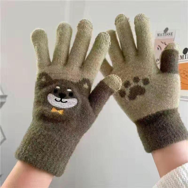 2024 Cute Korean Style Winter Knit Touchscreen Gloves for Women - Warm & Thick, Ideal for Cycling & Cold-Proof Protection