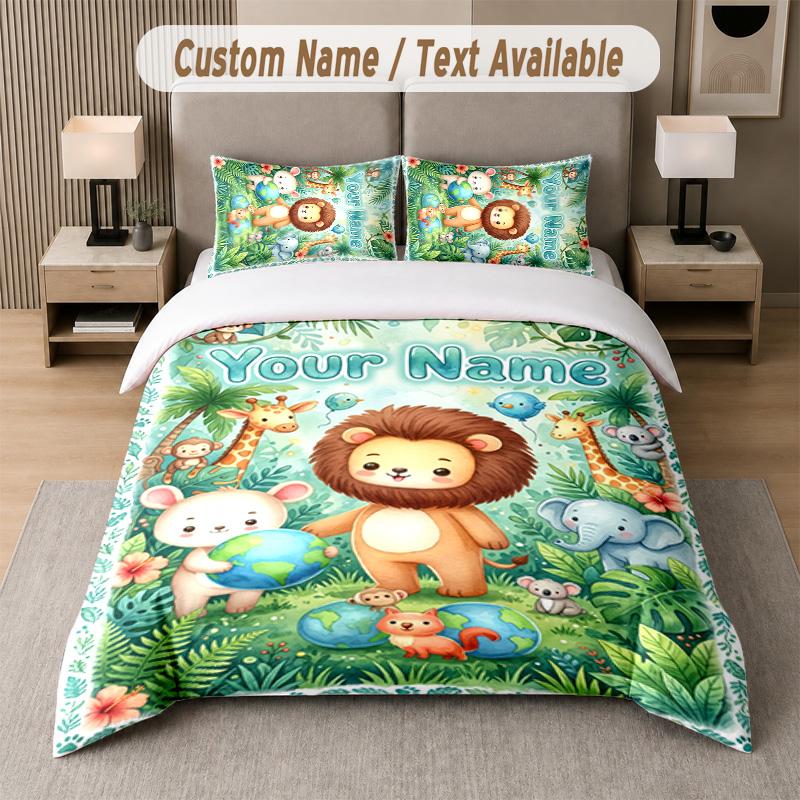 Wildlife Animals Theme Custom Text Or Name 3Pcs Bedding Set 1 Flat Sheet & 2 Pillowcases Personalized Home Bedding