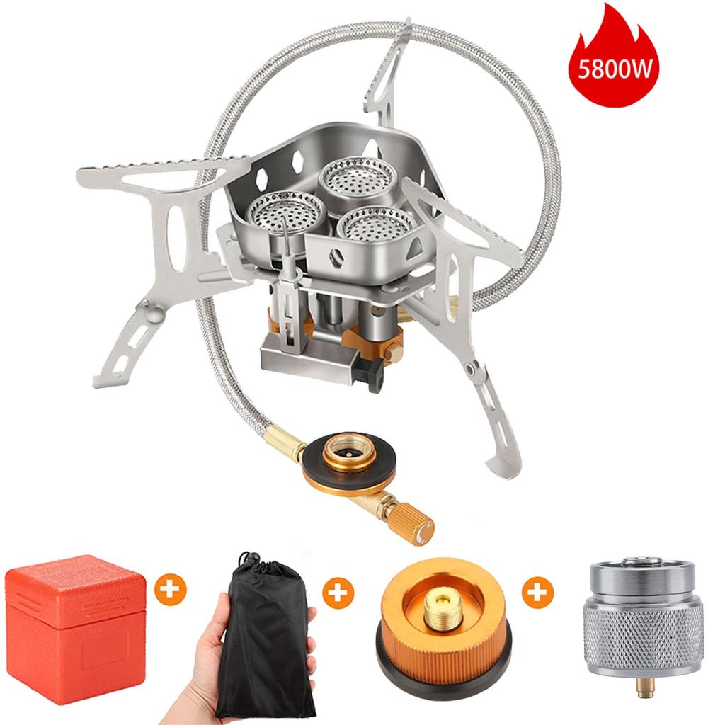 Folding Camping Gas Stove With Windproof Cover Outdoor Strong Fire Heater Burner Portable Ultralight Picnic Hiking Gas Cooker