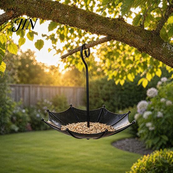 Stylish Outdoor Bird Feeder Umbrella Tray, Bath, Vintage Hanging Birds Watering Station for Garden Tray Outdoor, Inverted Umbrellas Feeders, Decor And