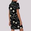 Women's Casual Fashion Lapel Floral Print Dress Short Sleeve V Neck Short Skirt