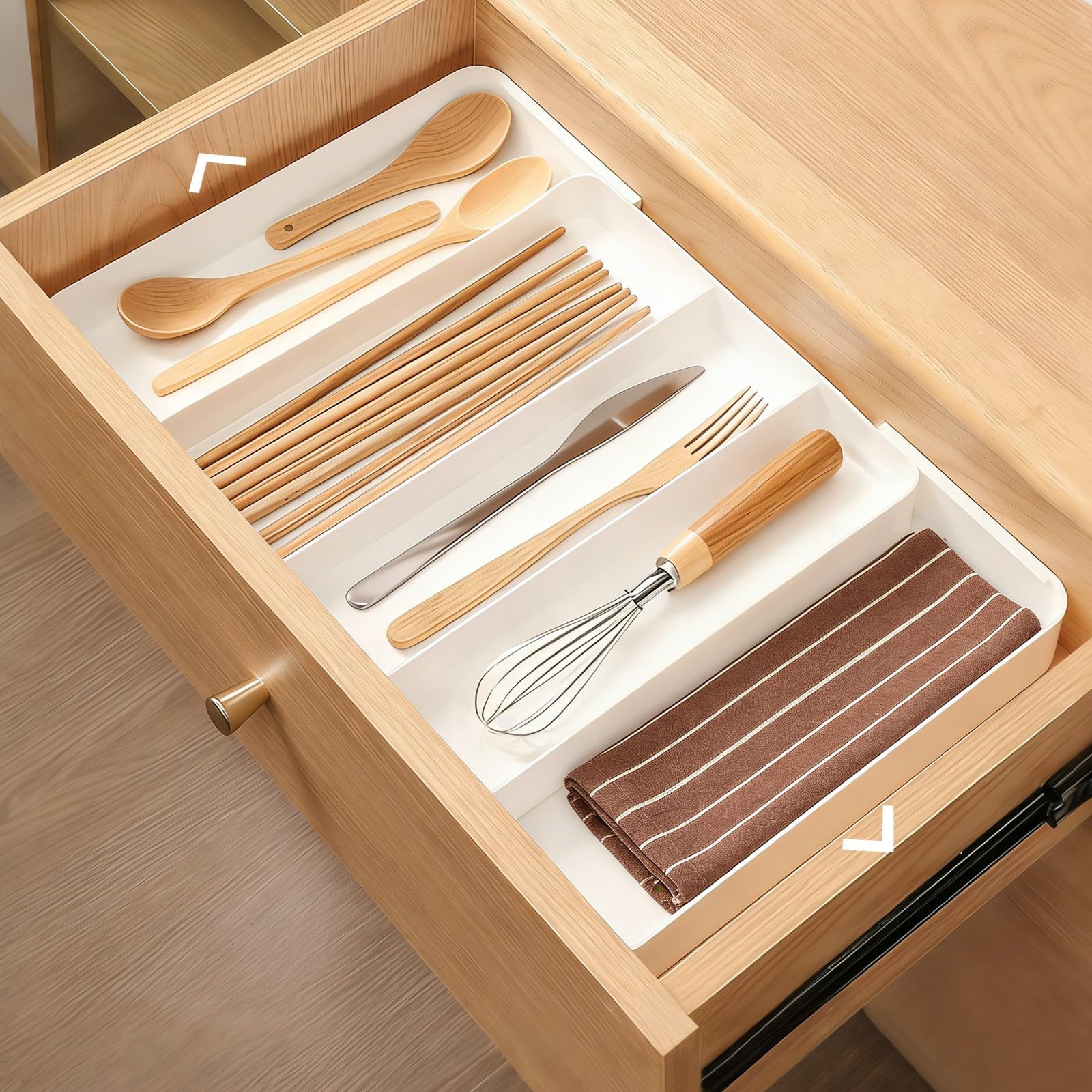 PakOne Cutlery Expandable Cutlery Dish Kitchen Easy to Small Item Cosmetics Storage Box Expandable Case, 2-Sided Drawer, Tray, Tray, Expandable,