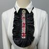 Unisex Vintage Satins Ruffled Detachable Collar Victorian Costume Jabot Shirt Front Necktie with Rhinestones and Bows