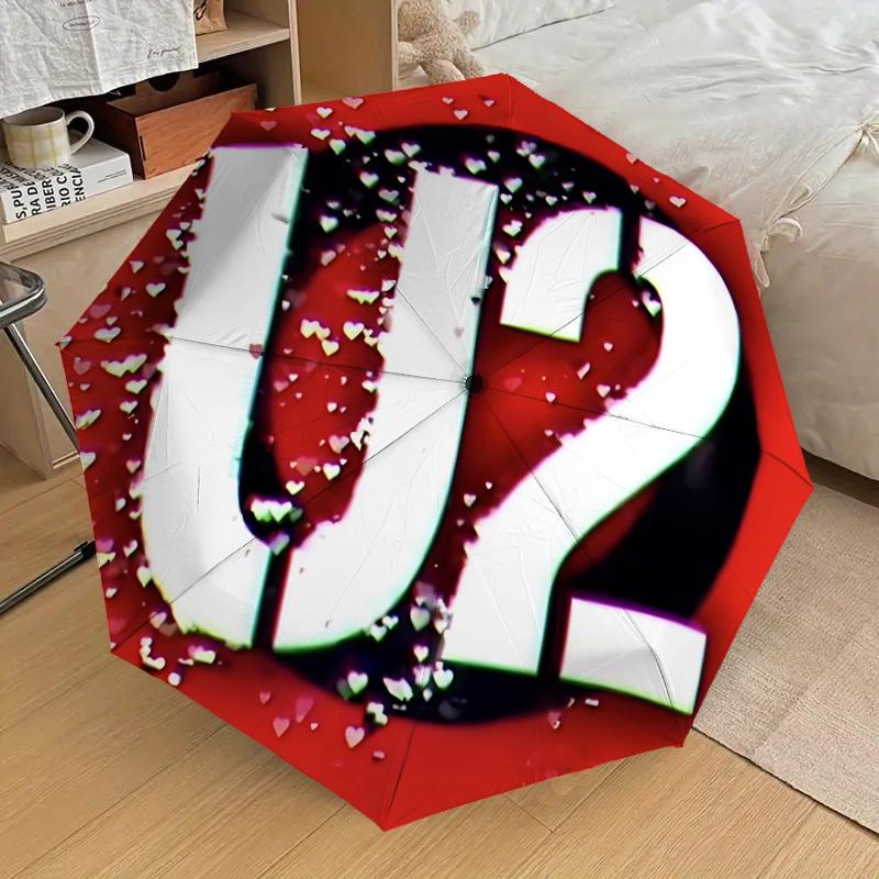 1pc U2 Music Band [Automatic Folding Umbrella] Durable Iron Frame & Rod, Portable Folding, All Seasons, Home Travel Outdoor, Makes a Great Holiday Gif