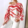 Women's Tops Temperament Off-the-shoulder Straight-neck Printed Loose Shirt